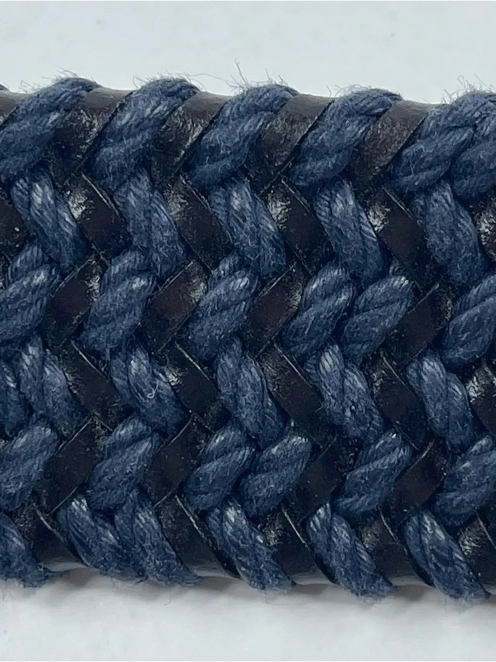 TORINO Italian Braided Stretch Leather Cording Belt Navy/Black Size 40